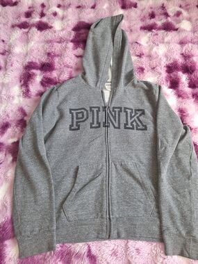 PINK Victoria's Secret Grey Fleece-Lined Zip Hoodie